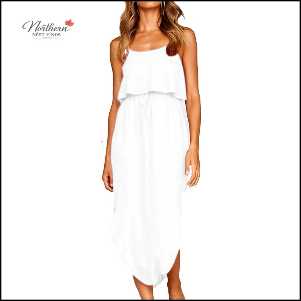 Chiffon Summer Dress with Adjustable Shoulder Strap Cowl Neck